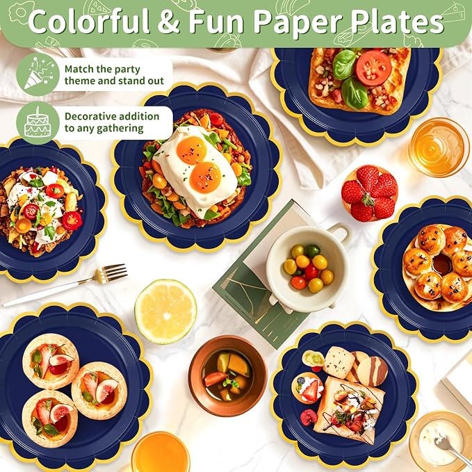 50 Pcs Navy Blue Paper Plates Disposable, Dessert Cake Plates, - Image 5