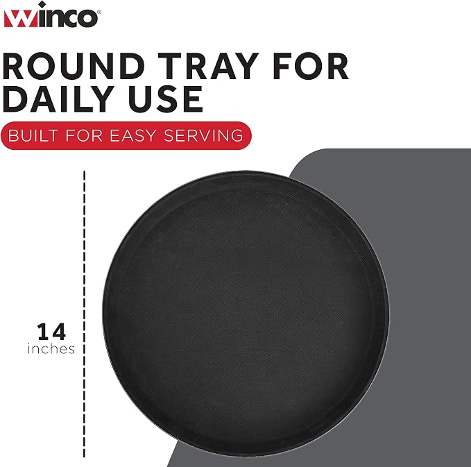 Winco 14" Black Premium Round Fiberglass Glass Tray | Restaurant service - Image 4
