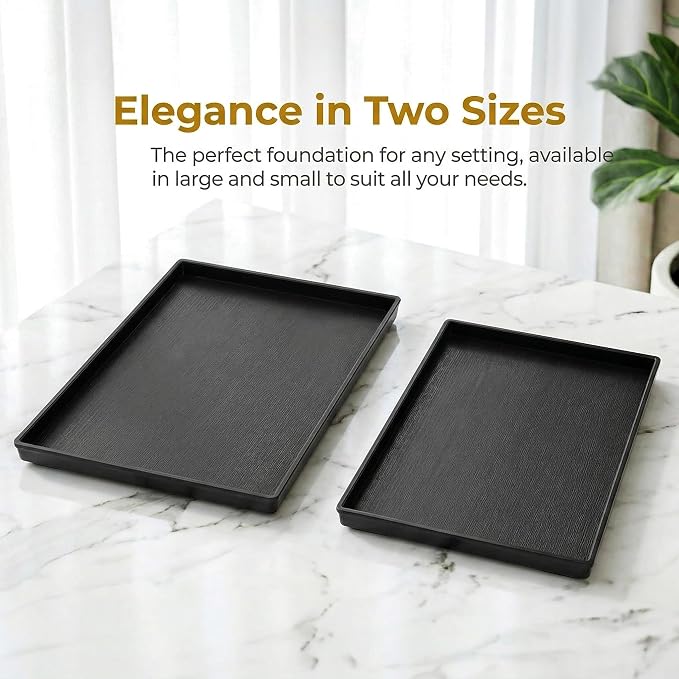 Cedilis 2 Pack Black Rectangular Serving Trays, Non-Slip Plastic Coffee Table - Image 9
