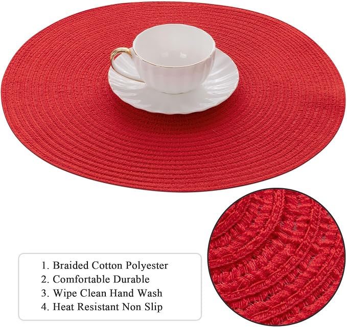SHACOS 15 inch Round Placemats Set of 6 Braided Non Slip Washable Place Mats - Image 4