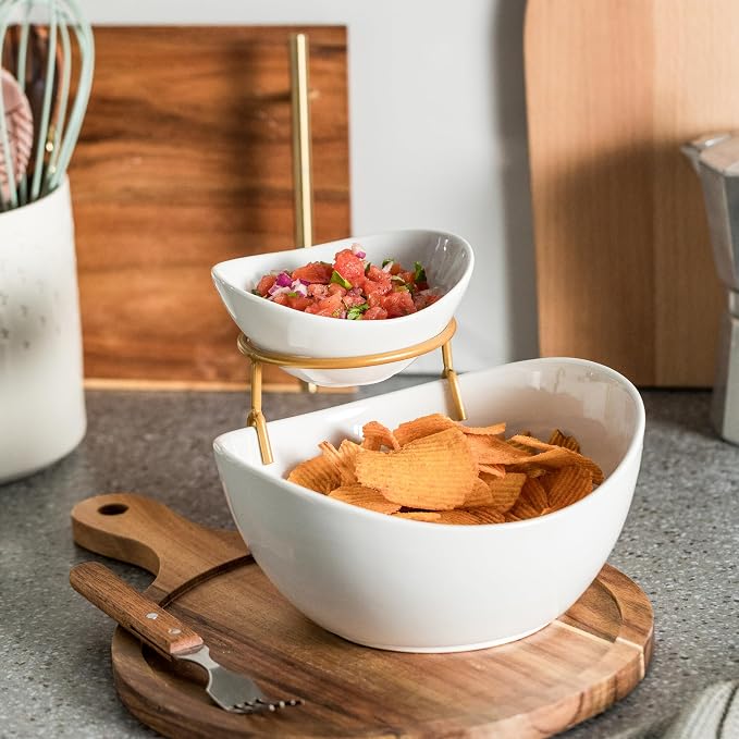 YHOSSEUN Chip and Dip Serving Set 2 Tiered Chip Dip Bowls - Image 8