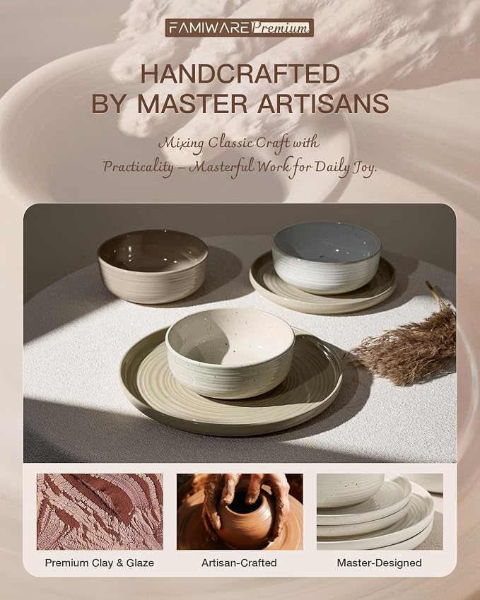 Stoneware Dinnerware Set for 8, Plates & Bowls, Chip & Scratch Resistant - Image 6