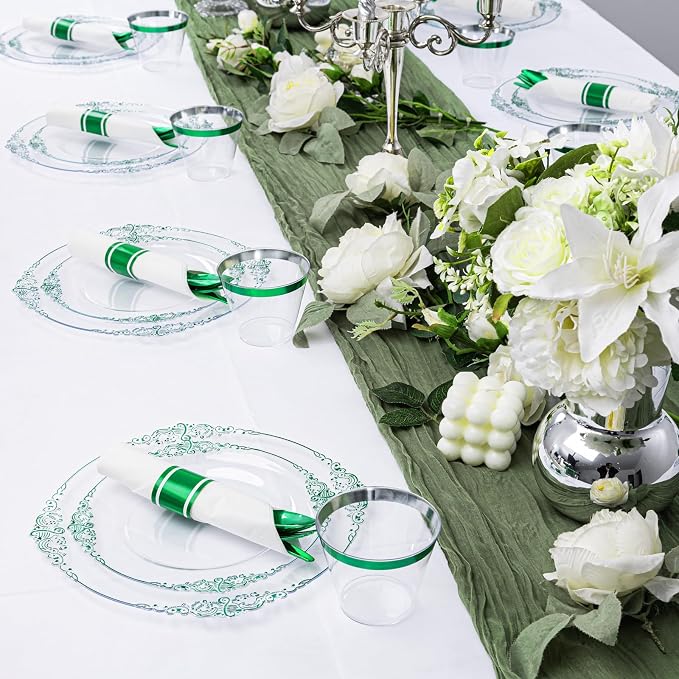 175 Pcs Clear Green Plates for Party | Green Party Plates Set for 25 Guests - Image 4