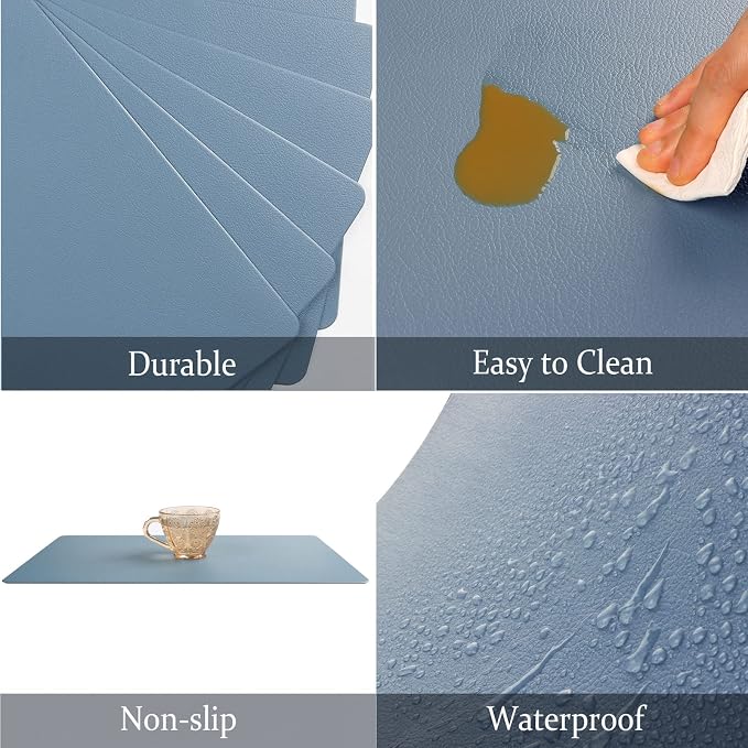 Vinjiasin Placemats Set of 4 Blue Leather Place Mats - Image 8