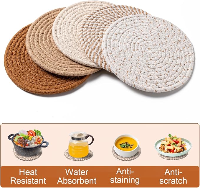 7 Inch Trivets for Hot Dishes, Pot Holders for Kitchen, Hot Pads, Coasters | 5 - Image 4