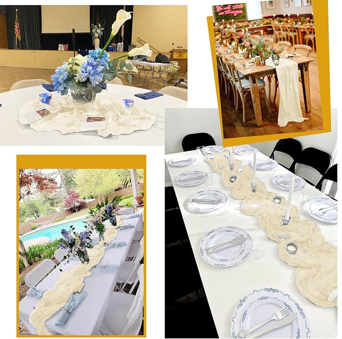 25 Pack Ivory Table Runner 17 x 108inch Cheesecloth Table Runner Boho Gauze - Image 7
