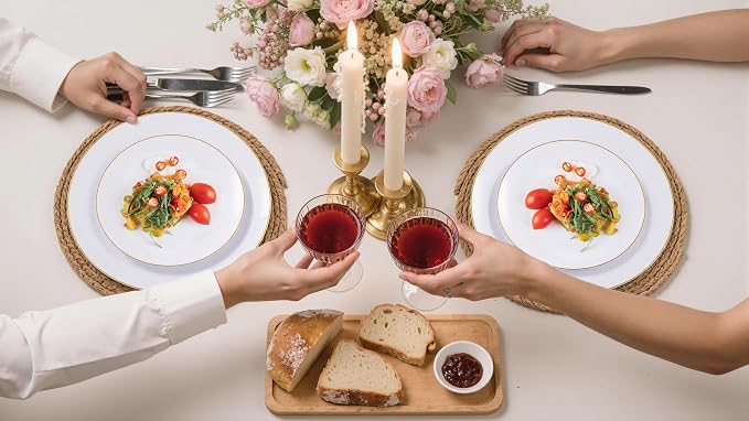 Nervure 100PCS White with Gold Rim Plastic Plates, 7.5″ Disposable Plates | - Image 9