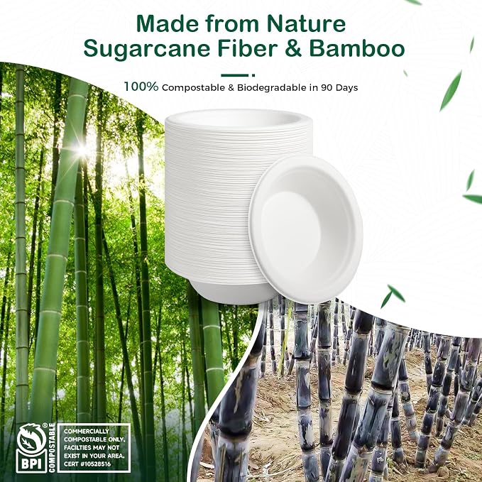 8 oz 128-Pack Compostable Paper Bowls, Small Disposable Dessert & Snack Bowls - Image 5
