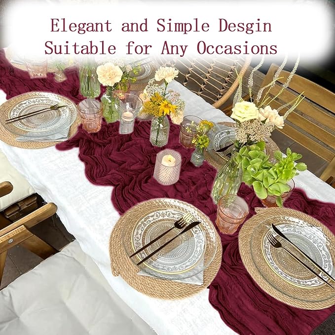 8 Pack Burgundy Cheesecloth Table Runner 20 x 120 inch Gauze Table Runners 10 - Image 6