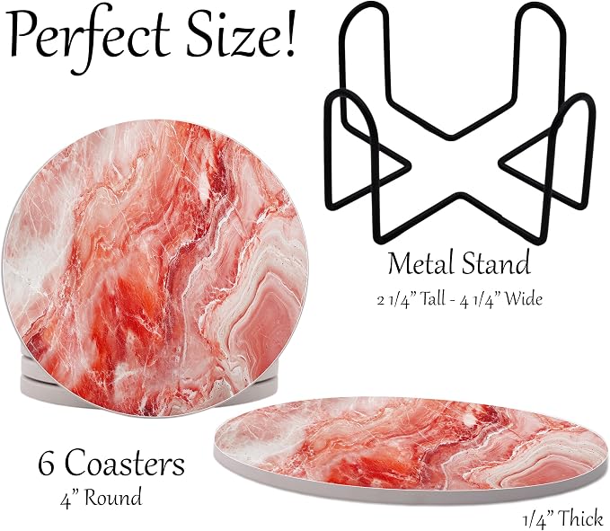 Red Marble Round Coasters Set of 6 - Image 2