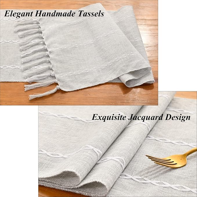 Wracra Rustic Linen Table Runner, Light Grey Table Runners 90 inches Long | - Image 2