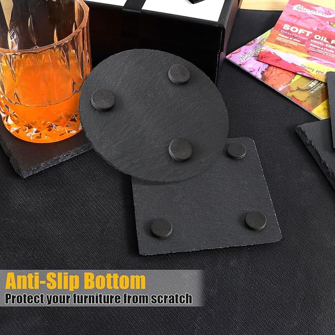VIBRATITE 72 Pack 4 Inch Square & Round Black Slate Drink Coasters | Laser - Image 3