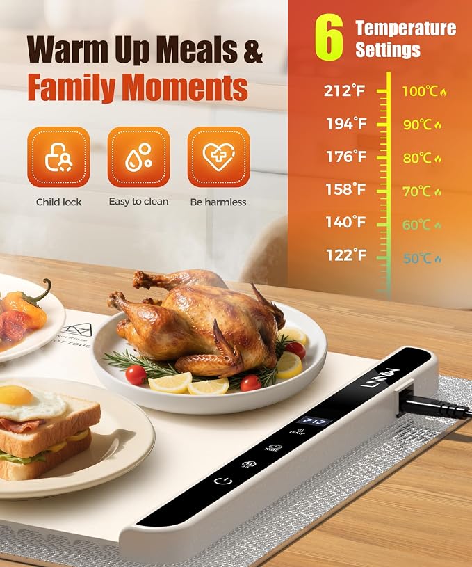 Warming Mat for Food, 46x15 Inch, Off White, Fast Heat, Child Lock | Includes - Image 3