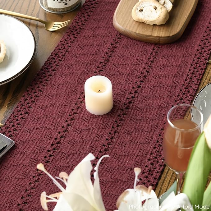 Artoid Mode Red Woven Farmhouse Hollow Table Runner 12x72 Inch | Holiday Rustic - Image 5