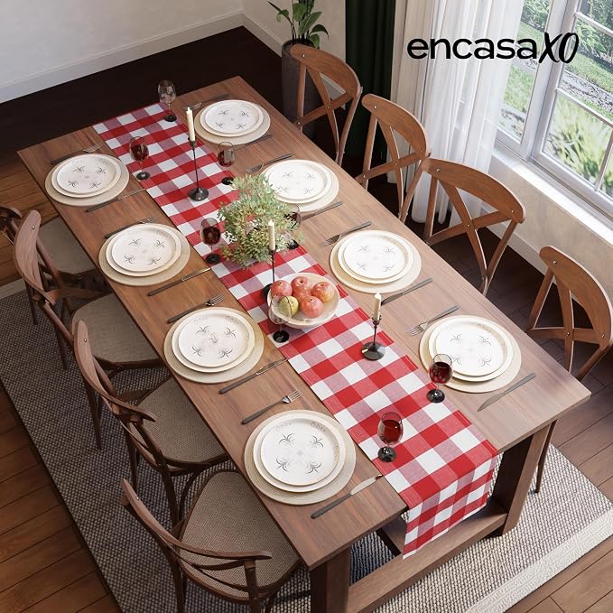 Encasa XO Table Runner, Woven Cotton Dining Runner 13"x59" | Buffalo Red Checks - Image 4