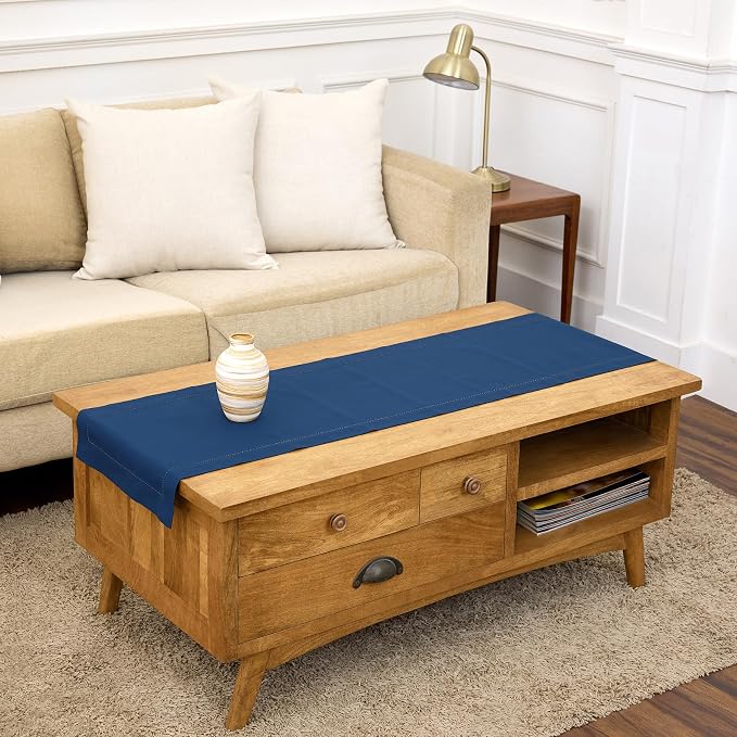 Solino Home Cotton Linen Dining Table Runner Lapis Blue Woven, 14 x 60 in | by SolinoHome