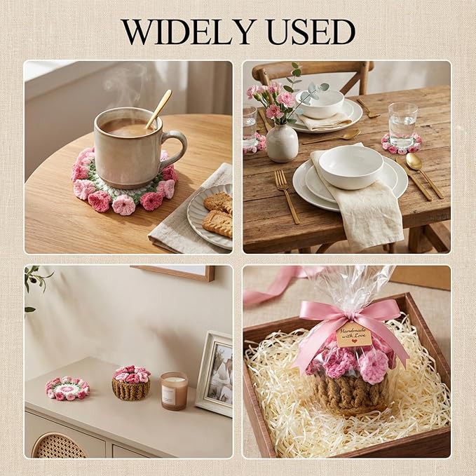 Handmade Crochet Flower Coaster Set, Soft Absorbent Non-Slip Drink Coasters - Image 7