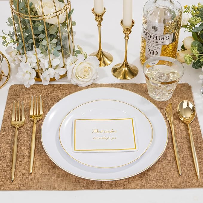 bUCLA 150PCS White and Gold Plastic Plates Disposable - Image 5