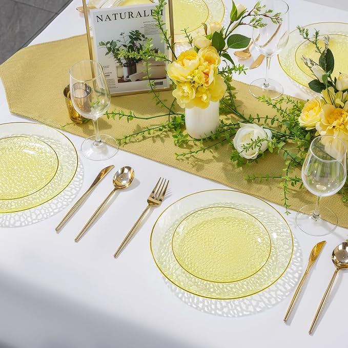 Rubtlamp 60Pcs Yellow Gold Plastic Plates, Hammered Plastic Plates Include 30 - Image 5