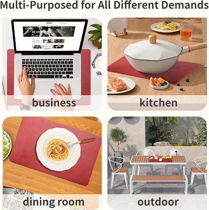 Maxpearl Faux Leather Placemats Set of 4, Retro Red | Waterproof - Image 8