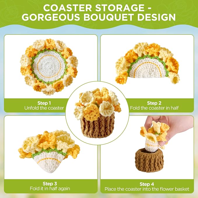Crochet Flower Coasters, Handmade Bouquet Coasters - Image 3