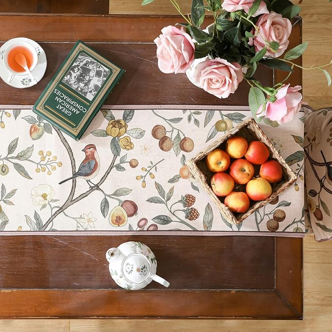 bilin gaier Designer Vintage Linen Table Runner, Floral Fruit Pattern, Dining - Image 7