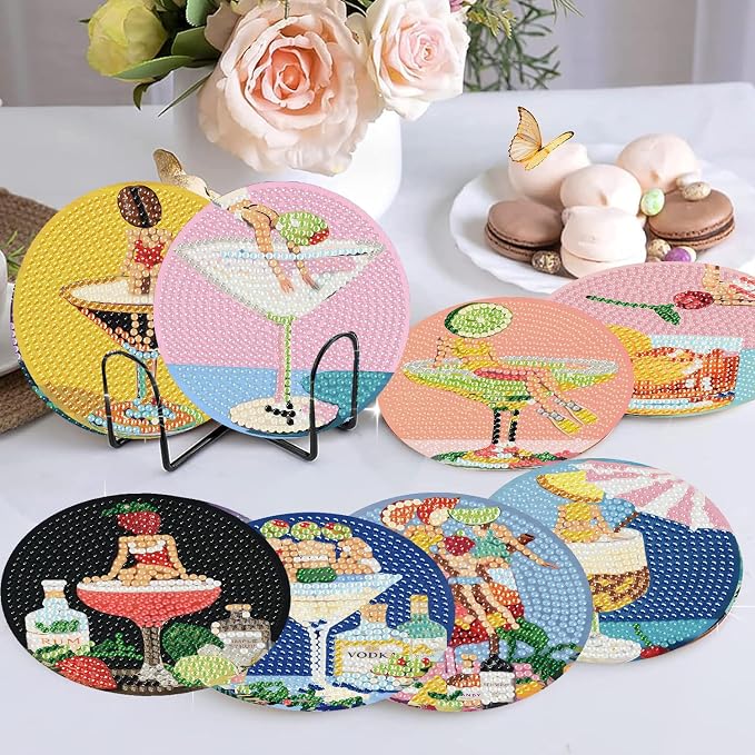 8 Pack Cocktails Diamond Art Coasters Kits- Diamond Painting Coasters Kit | - Image 2