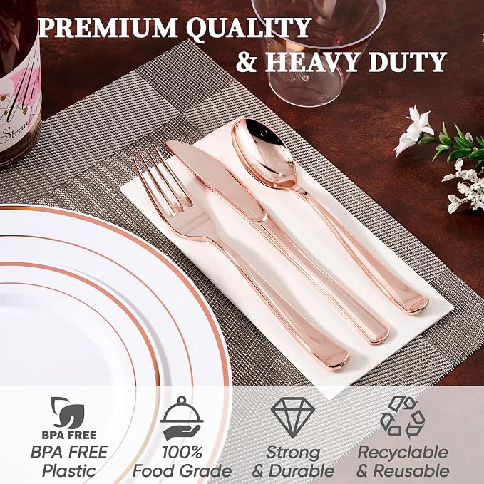 FOCUSLINE 600 Ct Rose Gold Dinnerware Set - Image 3