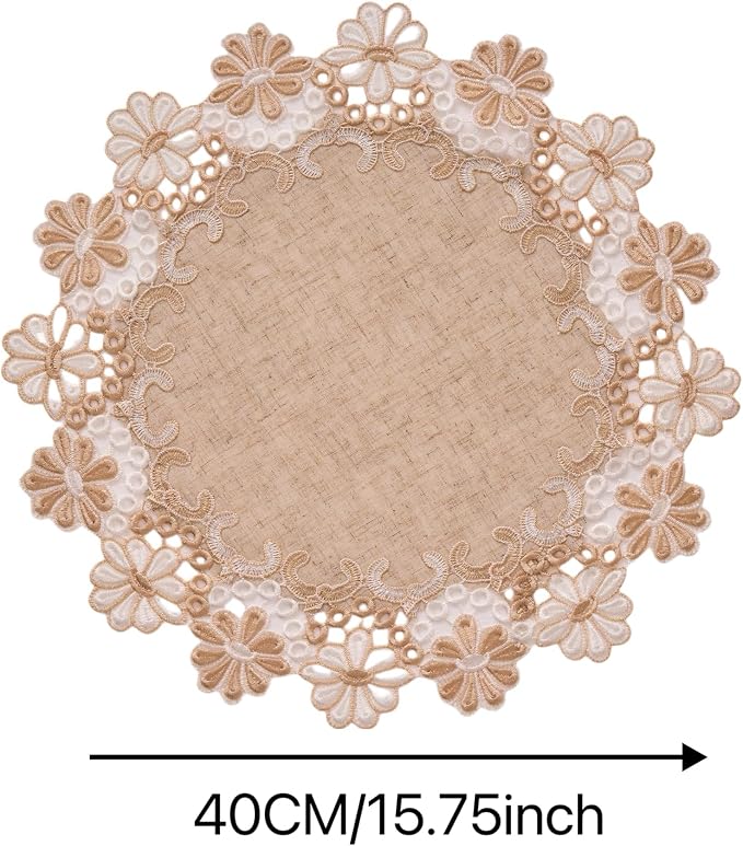 European Antique Jacquard Lace Table Doilies, Small Farmhouse Linen Embroidered - Image 8