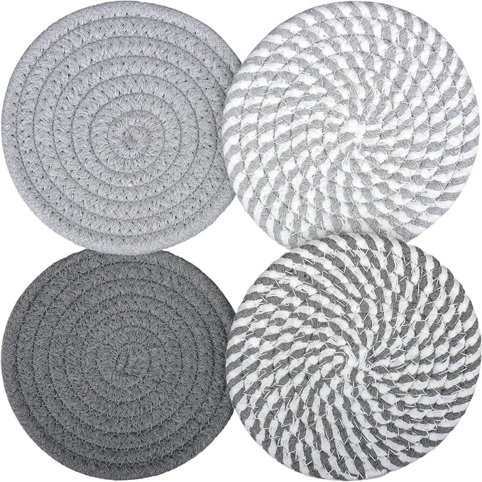 4.8 inch Drink Coasters Set of 4, Cotton Woven Coasters by HIYALOT