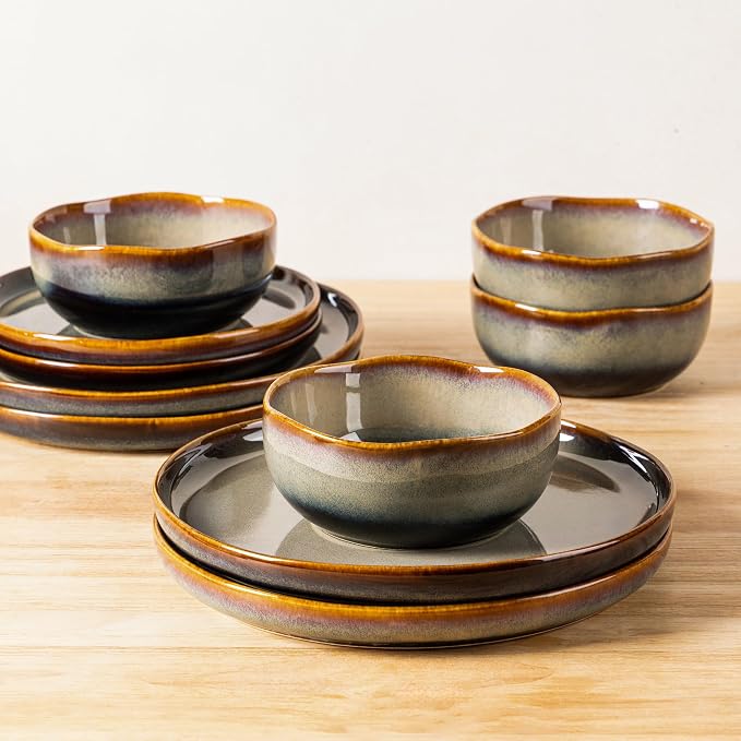 Ceramic Dinnerware Set for 6, 18-Piece Plates and Bowls Set | Handmade Reactive - Image 4