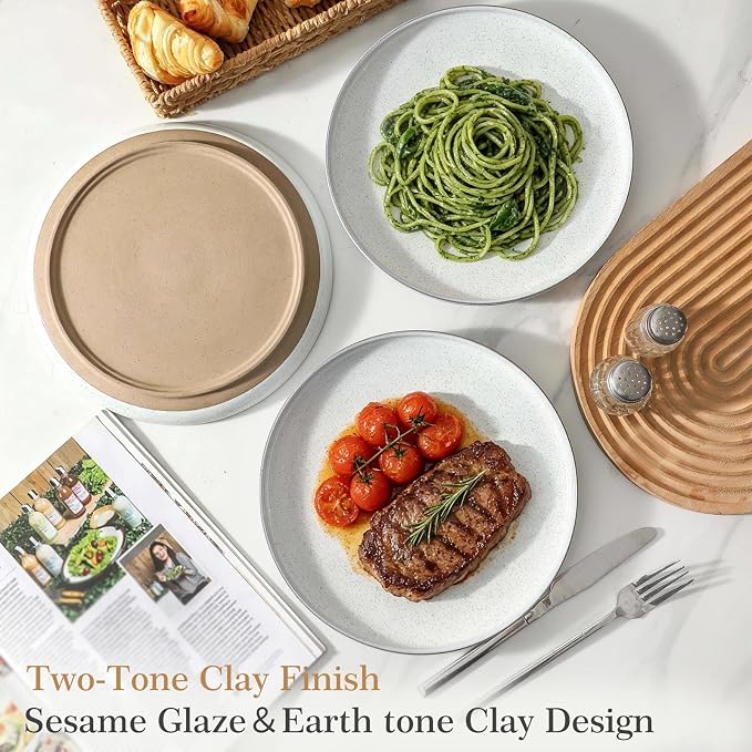 Ceramic Dinner Plates Set of 6, Stoneware 10 Inch, Dishwasher and Oven Safe - Image 2
