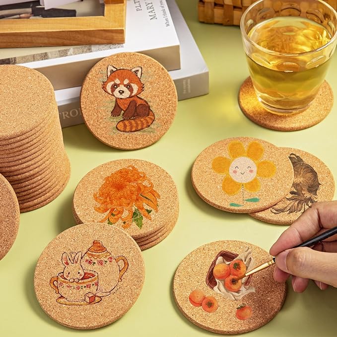 Cork Coasters Bulk for Drinks, 3.5 Inches Thick Absorbent Heat Resistant Drink - Image 4