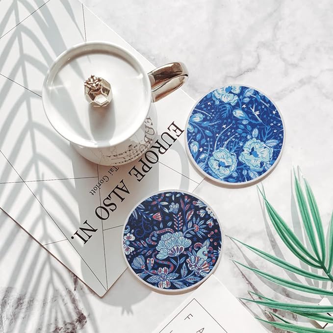 AD Set of 6 Coasters for Drinks Absorbing Round Ceramic Stone Coaster - Image 3