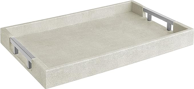 Modern Elegant 17.5"x12" Rectangle Natural Ivory Beige Faux Leather Shagreen by HomeRedefined