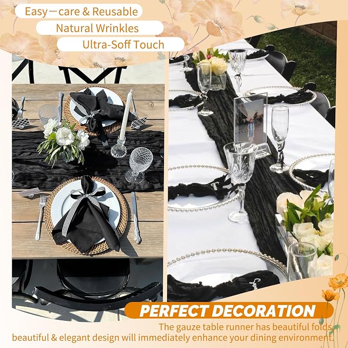 Showgeous 18 Pack Black Cheesecloth Table Runner, 17 x 108 Inches | Boho - Image 6