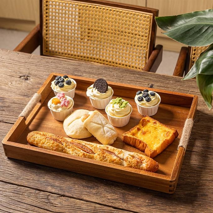16.5 x 12 Inches Acacia Wood Serving Tray, Large Wooden Food Trays - Image 6