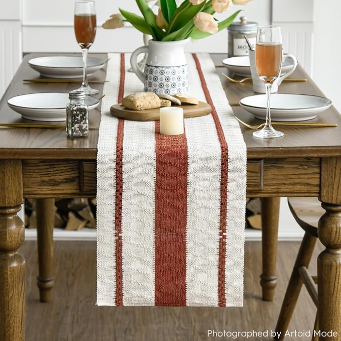 Artoid Mode Caramel Rustic Woven Table Runner 12x48 Inch | Holiday Farmhouse - Image 2