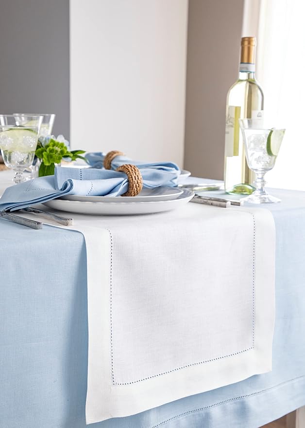 Solino Home 100% Linen Table Runner White, Classic Hemstitch 14 x 132 in | - Image 2