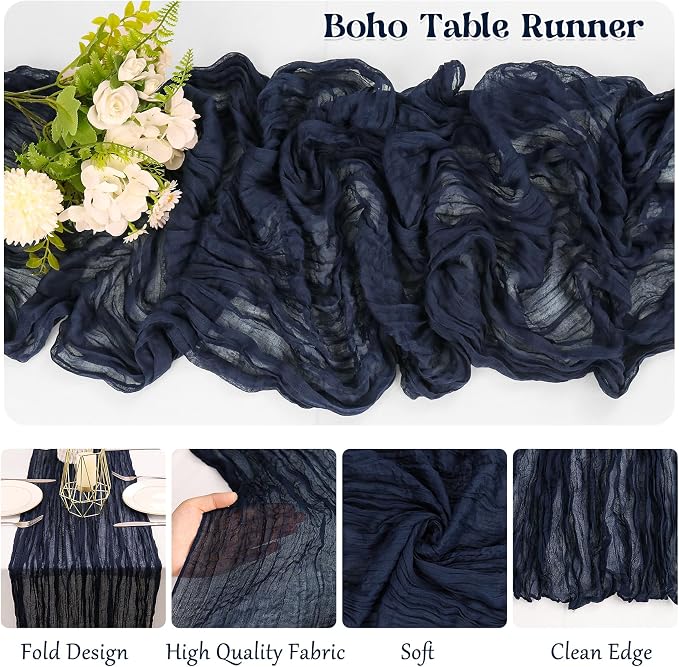 10 Pack Navy Blue Cheesecloth Table Runner 6FT Boho Gauze Fabric Table Runner - Image 3