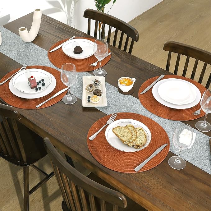 SHACOS Round Placemats Set of 6 Washable 15 inch Round Placemat Cotton - Image 2