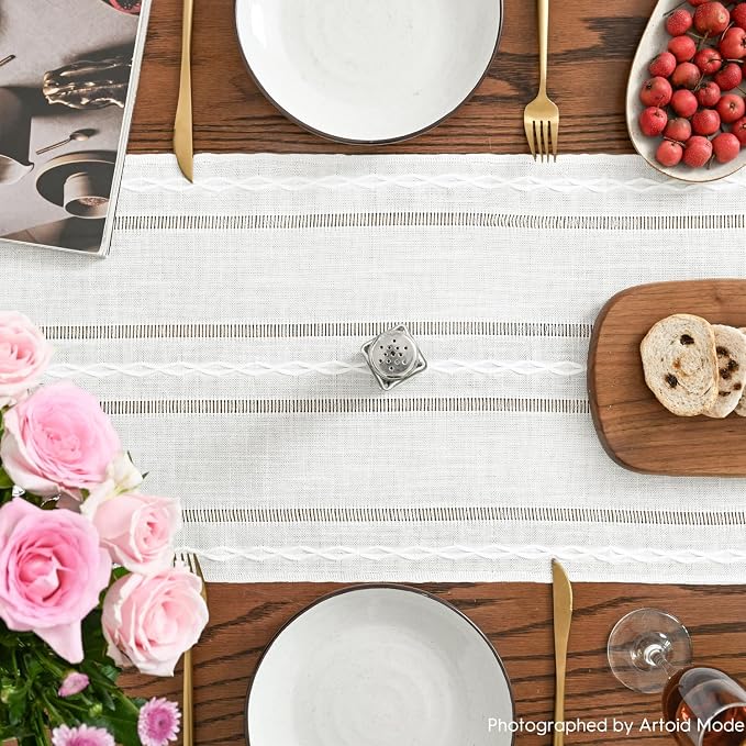 Artoid Mode Rustic Cotton Linen Table Runner, Seasonal Embroidered Hollow - Image 3