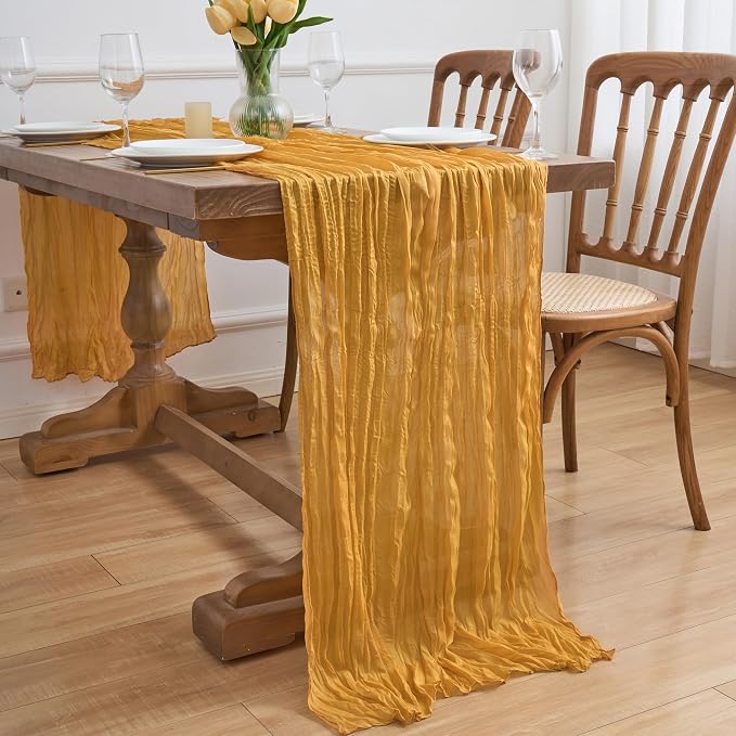 Asee'm 12pcs Gold Yellow Cheesecloth Table Runner Summer 10FT Rustic Gauze | - Image 7