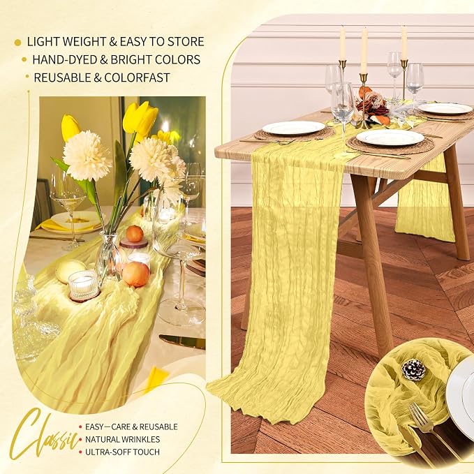 30 Pack Cheesecloth Table Runner 10FT Light Yellow Table Runner Boho Gauze - Image 5