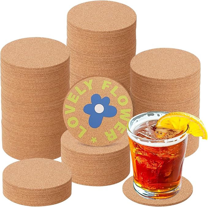 150 Pieces 3.6 Inch Cork Coasters by Geytetqi