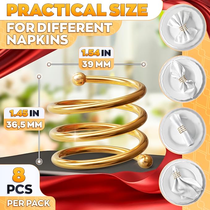 Gold Napkin Rings Set of 8, Elegant Spiral Holders - Image 2