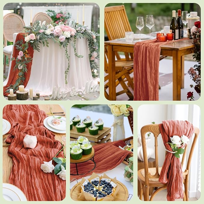 Cheesecloth Table Runner 10FT 3Pcs Terracotta Boho Gauze Sheer Runners | Cheese - Image 7