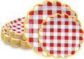 50 Pcs Red Gingham Paper Plates Disposable, Dessert Cake Plates, by LIKAJON