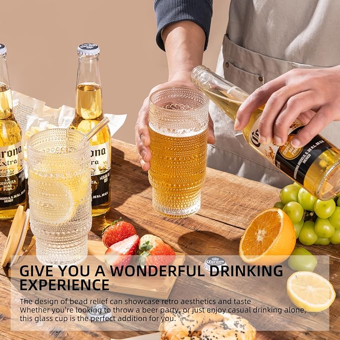 Drinking Glasses with Bamboo Lids and Glass Straw 8pcs Set, 16oz Glass Tumbler - Image 2