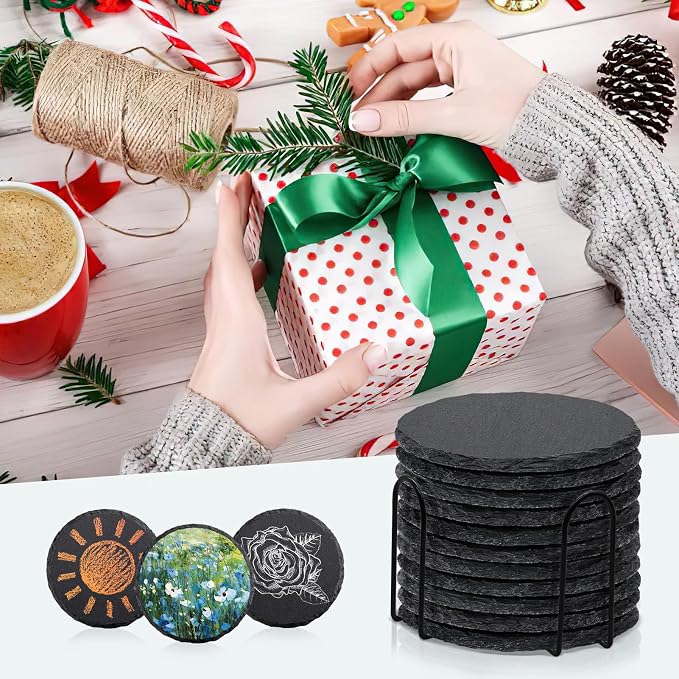 68 Pcs 4 Inch Round Black Slate Coasters Bulk - Image 5